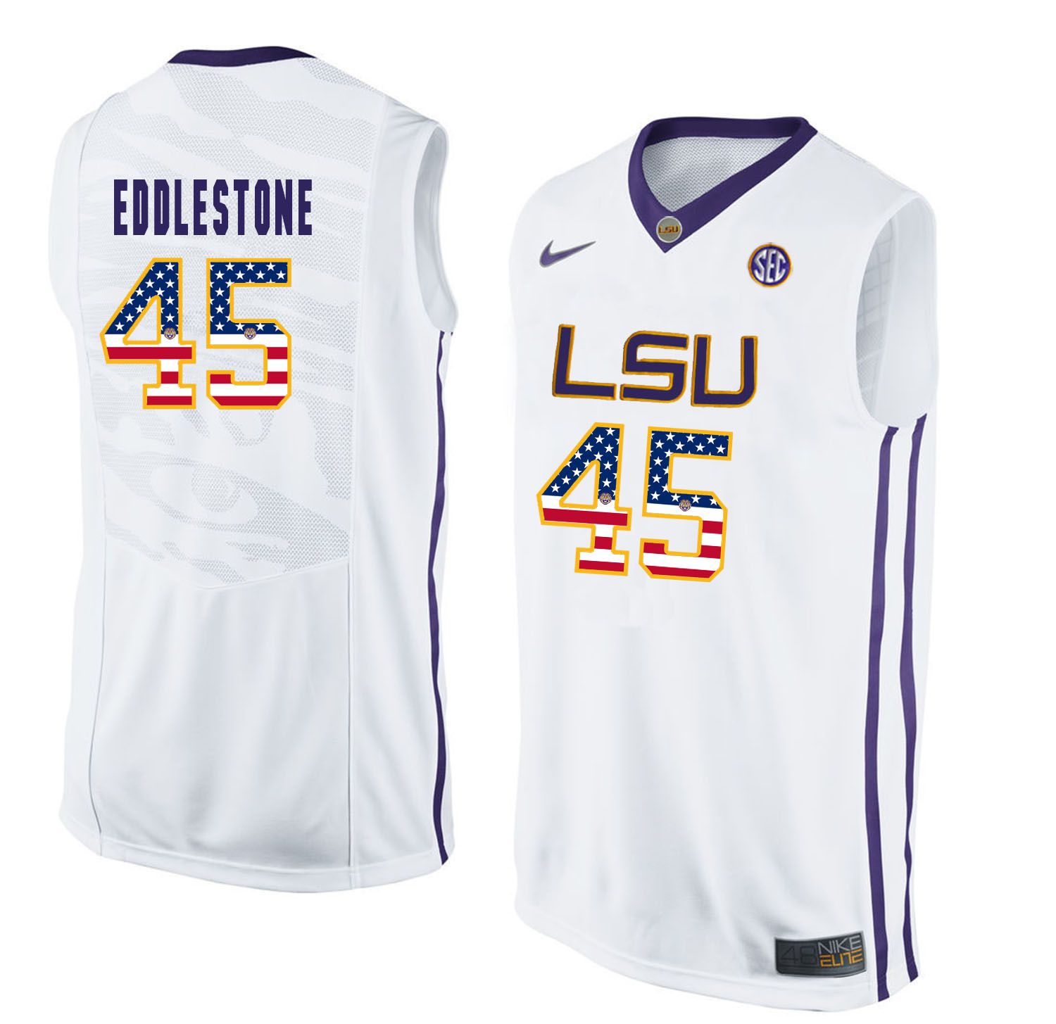 Men LSU Tigers #45 Eddlestone White Flag Customized NCAA Jerseys->customized ncaa jersey->Custom Jersey